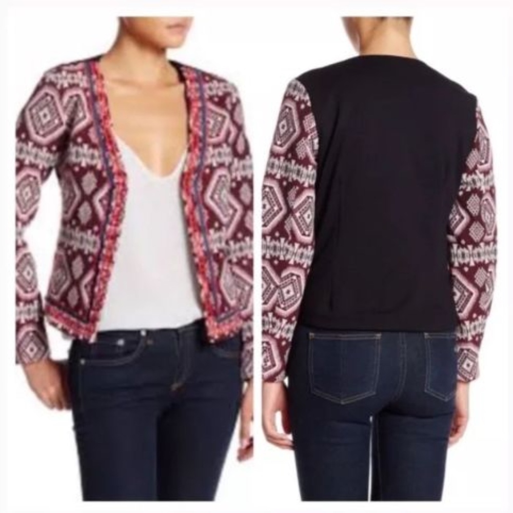 Oober Swank Beaded Ikat Blazer Jacket Wine Red